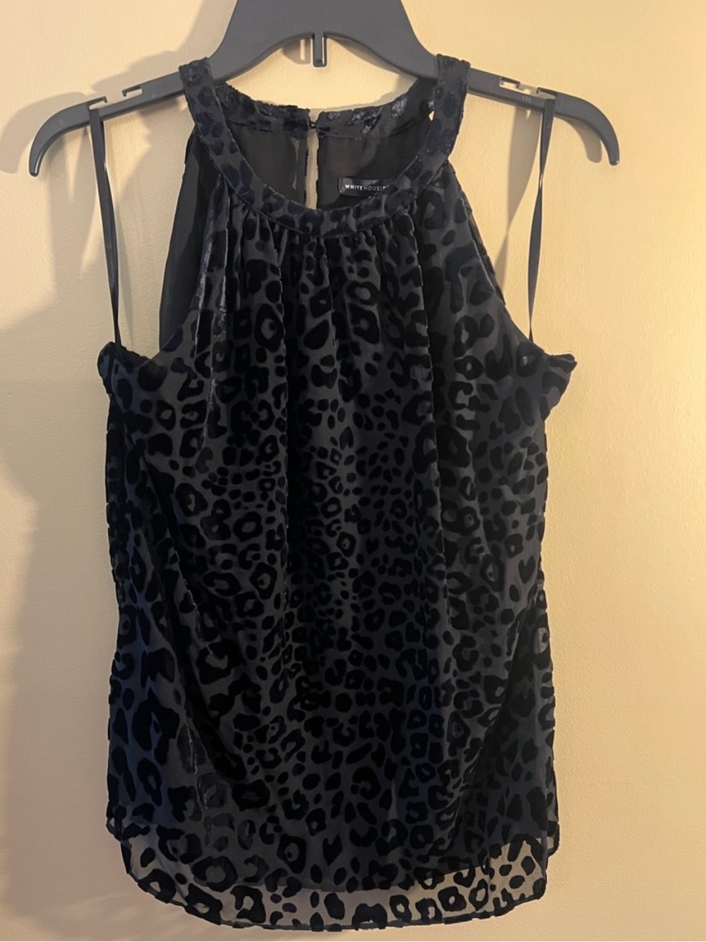 Velvet Leopard Print Sleeveless Top - Black